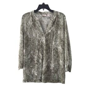 EASYWEAR BY CHICO'S Women Long Sleeve Blouse Sheer Green Foresty V Neck Sz 2 Top